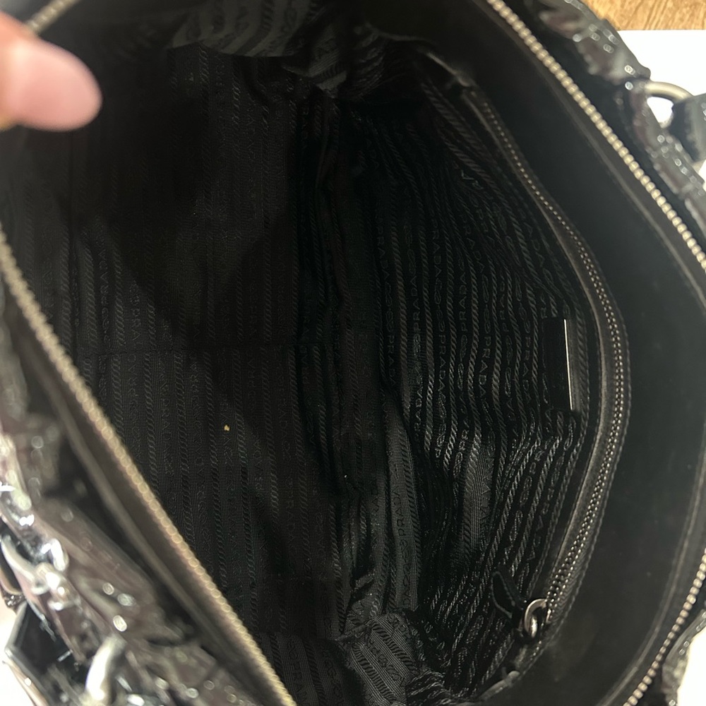 Prada Black Patent Ruched Tote with Buckle Accents - Picture 9 of 10